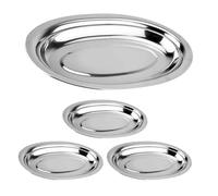 WRITWAA 4pcs Stainless Steel Oval Dinner Plates: Metal Serving Platters - 12x8 Inch Small Buffet Trays for Cold Dishes Dessert Sushi - Reusable & Dishwasher Safe