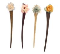 WRITWAA 4pcs Vintage Floral Hair Pins for Women Retro Wooden Hair Sticks and Traditional Chinese for Hanfu and Modern Styles