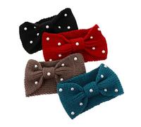 WRITWAA 4pcs Women Knitted Hairband Bow-knot Pearl Headband Winter Headwear for Women