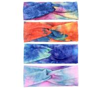 WRITWAA 4pcs Womens Sports Headbands Wide Elastic Sweatbands for Workout and Yoga Lightweight Polyester Material with Trendy Tie-dye Design for A Variety of Activities