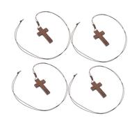 WRITWAA 4pcs Wood Cross Necklace Adjustable Cord Pendant for Men Women Unisex Religious Accessory Vintage Easter Jewelry Comfortable Lightweight Design
