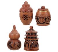 WRITWAA 4pcs Wooden Essential Oil Diffuser Cage Pendants with Intricately Hollow Carved Design and Traditional Chinese Aesthetics, Versatile Aromatherapy Function for Home and Office Use
