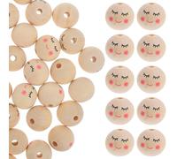 WRITWAA 50pcs Natural Wood Beads with Smile Face Large Hole Multi-Purpose Wooden Craft Shapes for Beads Bulk Suitable and Dream Catcher Crafting
