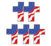 WRITWAA 5pcs American Flag Cross Lapel Pins Alloy Brooch for Independence Day Patriotic Clothes Decor Accessories