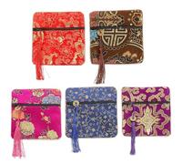 WRITWAA 5pcs Brocade Fabric Drawstring Bags with Delicate Pattern Design for Storage and Holding Mints, for Party and Daily Life Use