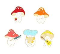 WRITWAA 5pcs Cartoon Mushroom Alloy Brooch Cute Personality for Costumes Bags and Hats Unique Delicate Brooches for Daily Wear and Special Occasions