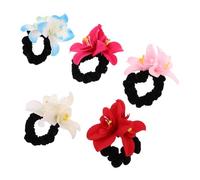 WRITWAA 5pcs Floral Stretch Hair Scrunchies Elastic No Damage Hair Ties with Simulation Flower Design for Women Comfortable Bun Holder Birthday Wedding Party Beach