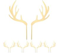 WRITWAA 5pcs Golden Christmas Antlers Shape Cake Topper, Acrylic Reindeer Cupcake Toppers, Dessert Decoration for Holiday Parties And Festivals