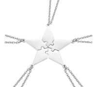 WRITWAA 5pcs Titanium Steel Five-pointed Puzzle Neck Pendants Set Silver Colour Easy to Carry Symbol of Good Relationship for Family and Friends Fashion Creative Necklace Accessories
