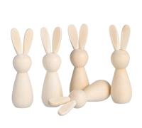 WRITWAA 5Pcs Unfinished Wooden Rabbit Figurines DIY Craft Decorations for Painting and Coloring Natural Flat Surface Mini Animal Ornaments for Desktop Party Office Festive Decor