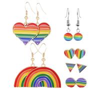 WRITWAA 6 Pairs Rainbow Pride Earrings for Women Heart-shaped Rhinestone Dangle Studs Colorful Drop Earrings for Lgbtq Celebrations Anniversary and Birthday Jewelry