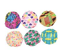 WRITWAA 6pcs Adjustable Waterproof Shower Caps for Kids Two-layer Hair Bonnet Set in Green Watermelon Sunflower Colorful Peacock Blue Geometric and Musical Notes for Bathing and Sleeping