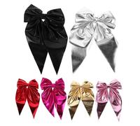 WRITWAA 6pcs Bowknot Hairpins with Long Ribbon Tails Vintage French Metal Barrettes in Gold Silver Red Black Pink Rose Red Stylish Hair Clips for Women