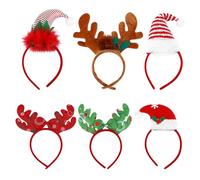 WRITWAA 6Pcs Christmas Headband Set for Adults and, Velvet Padded Reindeer Antlers in Coffee, Red and Green with Bow, Satin Red-White and Gold-White Santa Hat Hair Hoops, Festive Party