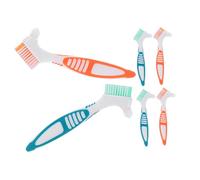 WRITWAA 6pcs Dual Head Denture Toothbrush with Ergonomic Slip Handle for False Teeth Care Deep Cleaning Heads for Elderly Oral Hygiene Color Coded for Personal Use