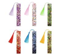 WRITWAA 6pcs Glittery Acrylic Bookmarks with Tassels for Women, Versatile and High Visibility Book Accessories, for Home and Reading Use, 5.5 X 1 Inch