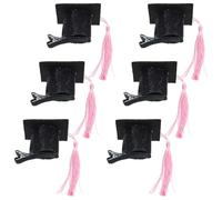 WRITWAA 6Pcs Miniature Bachelor Hat Hair Clips with Pink Tassel, Graduation Cap Hairpins for Graduation Party Decorations and Ceremony Hair Accessories
