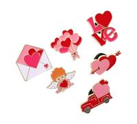 WRITWAA 6pcs Valentine's Day Brooch Accessories Heart Love Enamel Pins Bulk Brooch for Girlfriend Cupid Angel Shape Multi Styles Valentines Bulk for Women Wedding Party