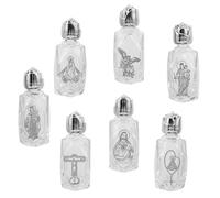 WRITWAA 7pcs Glass Holy Water Bottles Christian Catholic Container Small Embossed Travel Empty Bottles Religious Church Decor for Spiritual Events 15ml