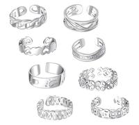 WRITWAA 8Pcs Adjustable Silver Plated Toe Rings for Women Small Decorative Foot Rings Open Knuckle Summer Beach Jewelry Set