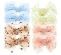 WRITWAA 8Pcs Hair Bow Clips Mesh Yarn Multicolour Accessories for Semi- Bows for Family Gatherings and School