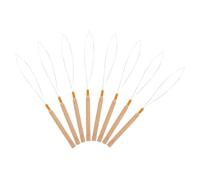 WRITWAA 8pcs Hair Extension Loop Needle Threader Tool Set Wooden Handle, Stainless Steel Crochet Hook for Natural Hair and Wigs, Comfortable Grip for Salon and Outdoor Services