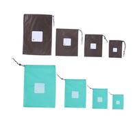 WRITWAA 8Pcs Portable Drawstring Travel Bags Lightweight Storage Pouches for Clothes Toiletries Cosmetics Outdoor Use Brown and Light Blue