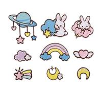 WRITWAA 9pcs Embroidered Rabbit and Planet Iron-on Patches for Clothes Repairing and Decoration, Polyester Material, Creative and Simple Style, for DIY Hat and Bag Embellishment