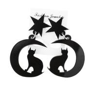 WRITWAA Acrylic Black Cat Dangle Earrings with Moon and Star Charms Lightweight Fashion Jewelry for Women Hypoallergenic Skin-friendly Drop Earrings for Parties and Daily Wear
