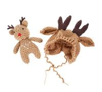 WRITWAA Adorable Wool Hat with Antlers, Thick Warm Knit Crochet Weave Winter Cap for 1-3 Months, Photo Prop for Winter