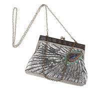 WRITWAA Beaded Sequin Peacock Evening Clutch Bag Crossbody Handbag Vintage Elegant Polyester Sequin and Bead Embroidery Crossbody Functionality Women Prom Banquets Peacock-inspired Design