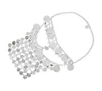 WRITWAA Belly Dancer Tribal Face Veil Silver Alloy Multi-layered Coin Tassel Mask Comfortable to Wear Versatile Use for Stage Shows and Halloween Cosplay