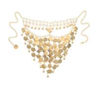 WRITWAA Belly Dancing Face Veil, Layered Tassel Coin Mask for Girls Women, Middle Eastern Performance Accessory, Arabian Costume Veil for Party Cosplay Golden