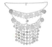 WRITWAA Belly Dancing Face Veil, Layered Tassel Coin Mask for Girls Women, Middle Eastern Performance Accessory, Arabian Costume Veil for Party Cosplay Silver