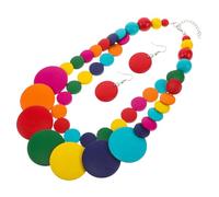 WRITWAA Bohemian Chunky Beaded Necklace for Women with Wooden Geometric Shapes, Multi-layer Design, Versatile Use for Daily Wear and Parties, Unique African Ethnic Style