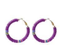 WRITWAA Bohemian Colorful Polymer Clay Drop Earrings for Women, Purple Geometric C-Shaped Round Dangle Ear Accessories, Lightweight Beach Festival Jewelry