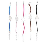 WRITWAA Bracelet Easy to Wear and Take Round 5pcs Artificial Leather with Base Setting Bezels Tray for DIY Jewelry Making for Daily Use and Travel Accessories