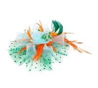 WRITWAA Bridal Decorative Headband with Plume and Mesh Netting, Wedding and Tea Party Hat for Women, Elegant Banquet Headdress Accessory in Green, Orange, and Lake Blue