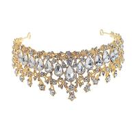 WRITWAA Brilliant Bride Crown Luxurious Rhinestone Headwear for Wedding Prom and Special Parties Stunning Gold and White Hair Ornament Women