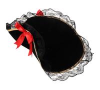 WRITWAA Buccaneer Costume Hat Pirate Captain Hat With Lace Trim And Red Bow Pirate Headwear For Women Adults Halloween Costume Accessory