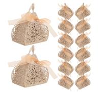 WRITWAA Candy Boxes for Holding Chocolates Hollow out with Ribbon Golden 25pcs Wedding Elegant Paper Favor Boxes Portable Treat Packaging for Weddings and Valentine Day Decorations