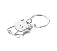 WRITWAA Cat Kitten Keyring Japanese Design Couples Keychain Fish Eating Cat Charms