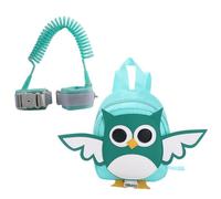 WRITWAA Children's Safety Walking Bag with Wrist Link Anti-Lost Nylon Backpack Featuring Cartoon Owl Pattern, Comfortable and Secure for Toddlers and Young Children
