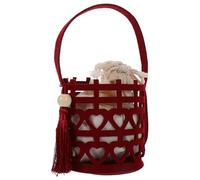 WRITWAA Chinese Style Carved Double Happiness Handle Candy Box with Tassel and Inner Bag, Red Felt Wedding Box for Valentine’S Day and Wedding Present Packaging