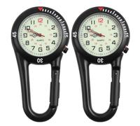 WRITWAA Clip-on Quartz Watch to See Time at Night with Fluorescent Dial 2pcs and Stainless Steel Material Black Strap Fob Watch for Backpackers and Mountaineering Enthusiasts