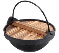 WRITWAA Cm Casserole Dish with Lid Japanese Style Cast Iron Sukiyaki Pot Featuring Iron and Wood Material, Easy to Wash, Won’t Rust, for Ramen and Instant Noodles Cooking