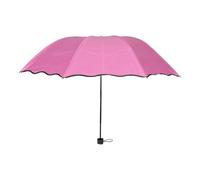 WRITWAA Colour Changing Folding Umbrella with Water-Activated Blooming Flowers Compact Threefold Parasol Uv Protection Windproof for Travel Daily Use Pink