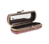 WRITWAA Compact Lipstick Case for Purse with Mirror, Luxury Red Rhinestone Bling Holder, Portable Travel Lipstick Organizer for Ladies and Beauty Lovers