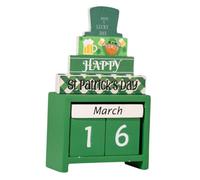 WRITWAA Creative St Patrick's Day Wooden Desktop Calendar Decor with Perpetual Blocks Sturdy St Patty's Day Countdown Ornament for Home and Office Decoration