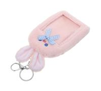 WRITWAA Cute Plush Rabbit Card Holder Keychain with Lightweight Protective Case Korean Style Pink Cartoon Card Sleeve for Travel and Work
